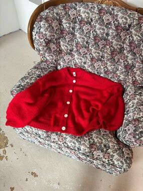 Bright Red Handmade Knit Cardigan